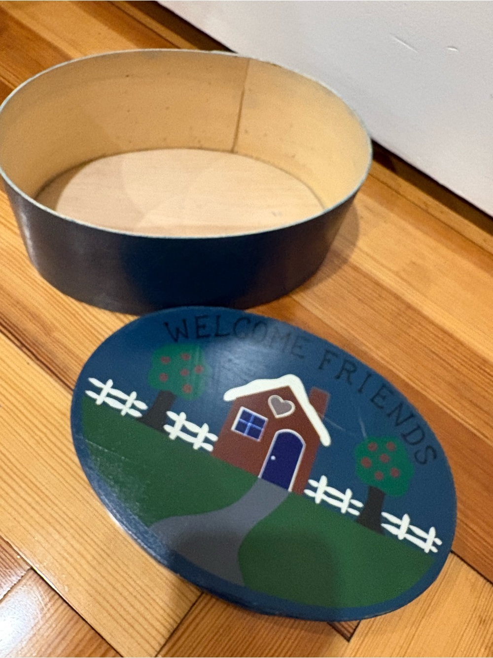 Woodland Welcome Friends Decorative Oval Vintage Box - Blue Cottagecore